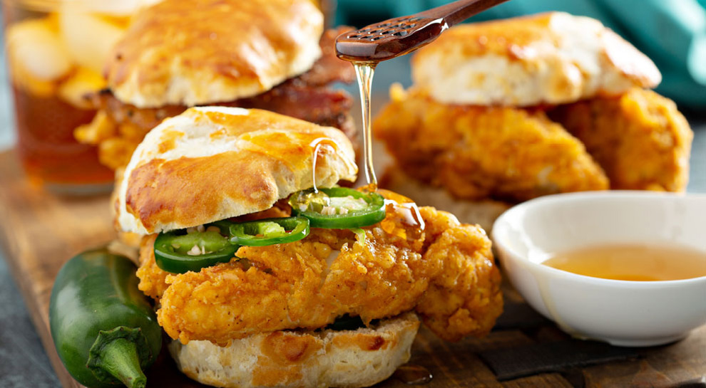 A delicious plat of chicken and biscuits